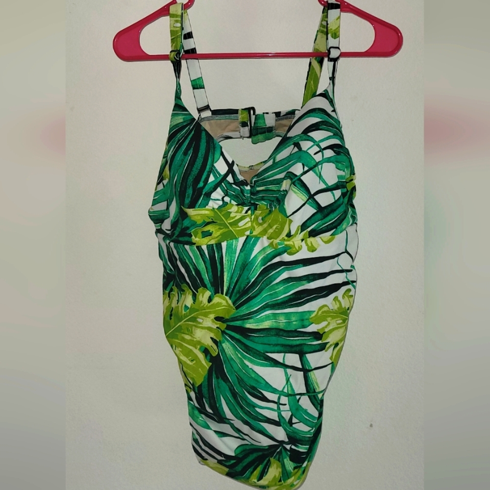 SWIM by Cactque Tropical Green Leaf Print Women's Top